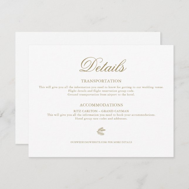 Formal Winter Branch Holiday Wedding Details Enclosure Card (Front/Back)