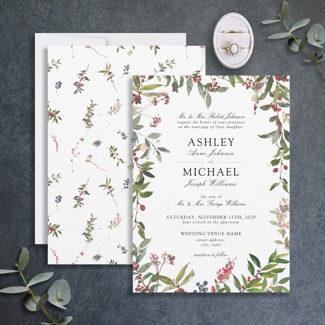 Formal Winter Wildflower Berry Wedding Invitation (Creator Uploaded)