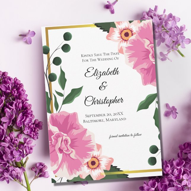 Formal Wording Pink and Green Floral Save The Date (Creator Uploaded)