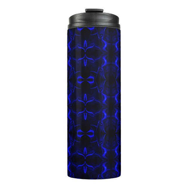 Formas tortas azuis em fundo azul escuro. thermal tumbler (Front)