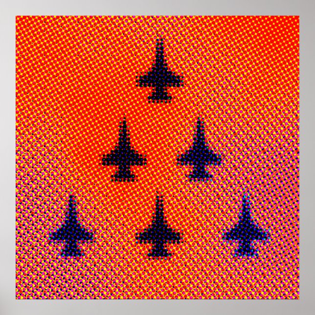 Formation of F16s in Orange. Pop Art Poster (Front)