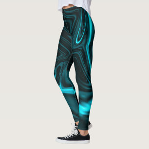 Forms, “cyan colour traces curved” in black fund. leggings