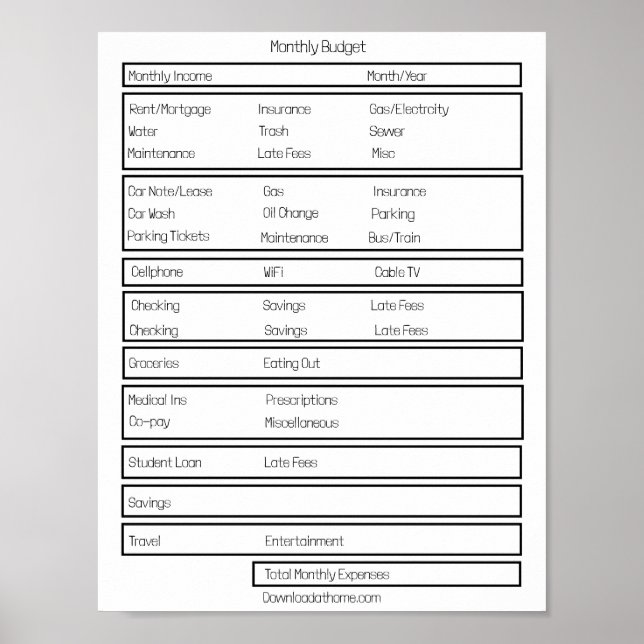 Forms Monthly Budget. Track your monthy expenses Poster (Front)