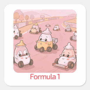 Formula 1 Baby Bottle Race Car Cute Cartoon Square Sticker