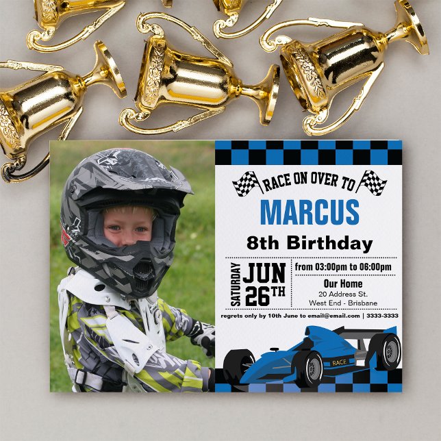 Formula 1 Racing Birthday Party Invitation (Race on over with this cool formula one birthday invitation.)