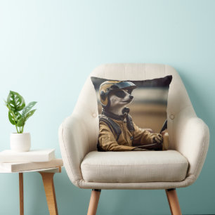 Formula Fun: Professional Meerkat Race Car Driver Cushion