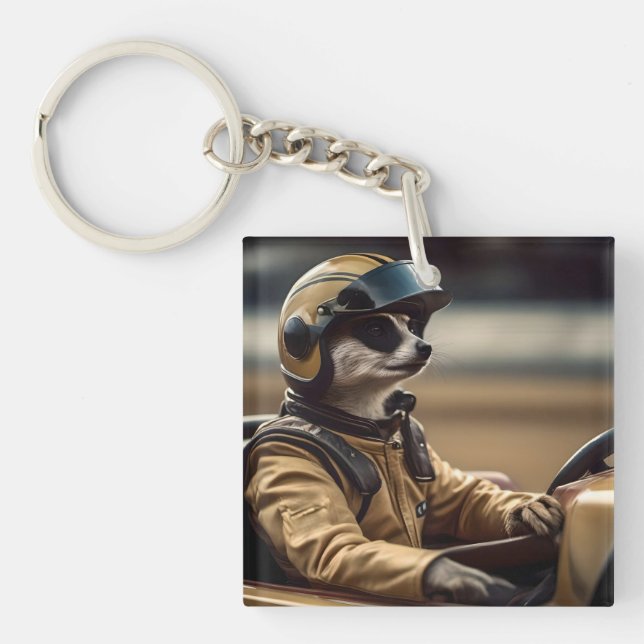 Formula Fun: Professional Meerkat Race Car Driver Key Ring (Front)