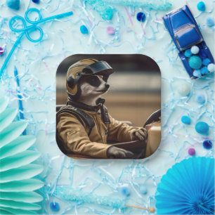 Formula Fun: Professional Meerkat Race Car Driver Paper Plate