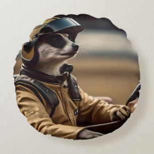 Formula Fun: Professional Meerkat Race Car Driver Round Cushion