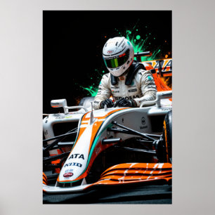 Formula One Racer in Car Ready for High Speed  Poster