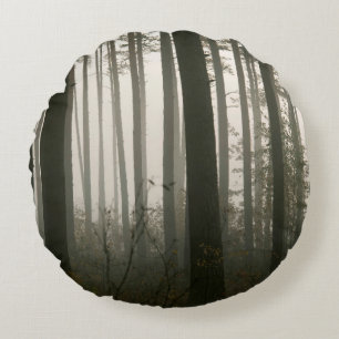 forrest and tree silhouettes in nature round cushion