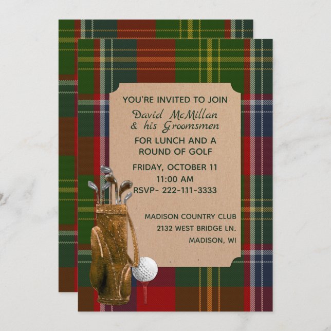 Forrester Plaid Groom's Golf Party Invitation (Front/Back)