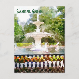 Forsyth Fountain in Savannah GA Watercolor Print Postcard