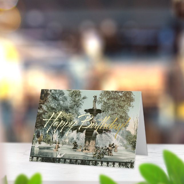 Forsyth Fountain Savannah GA Birthday Foil Greeting Card (Creator Uploaded)