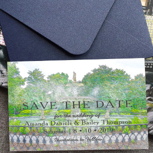 Forsyth Fountain Watercolor Photo Save the Date Announcement Postcard