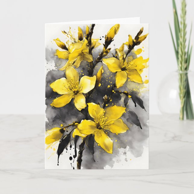 Forsythia - Watercolor flowers Card (Front)
