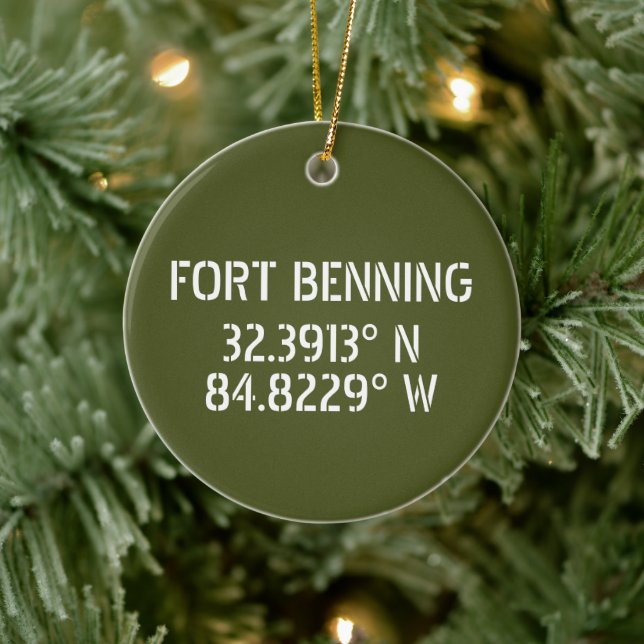 Fort Benning Latitude Longitude Personalised Ceramic Ornament (Tree)