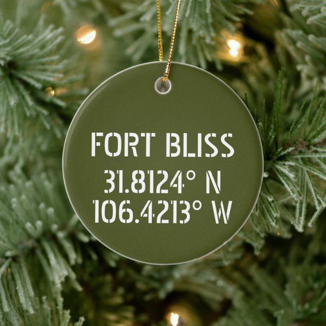 Fort Bliss Latitude Longitude Personalised Ceramic Ornament (Tree)