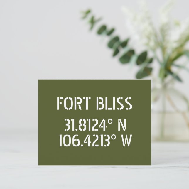 Fort Bliss Latitude Longitude Postcard (Standing Front)