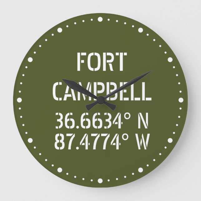 Fort Campbell Latitude Longitude  Large Clock (Front)