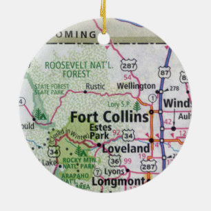Fort Collins and Estes Park Map Ceramic Ornament