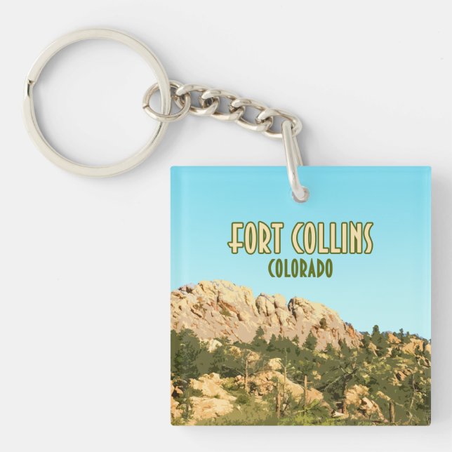 Fort Collins Colorado Horsetooth Rock Key Ring (Front)