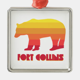 Fort Collins Colorado Rainbow Bear Metal Ornament