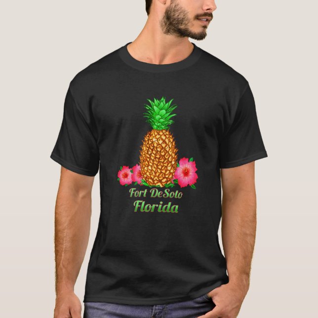 Fort Desoto Florida Pineapple Floral T-Shirt (Front)