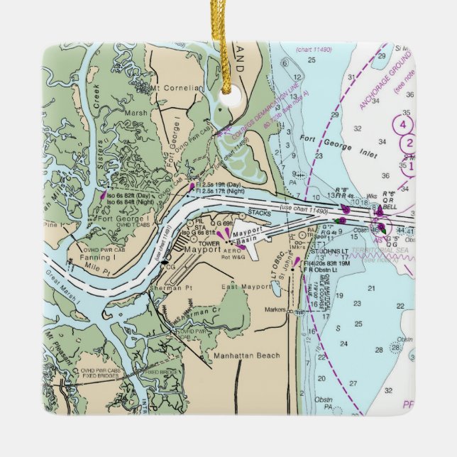 Fort George Inlet Florida Chart Ceramic Ornament (Front)