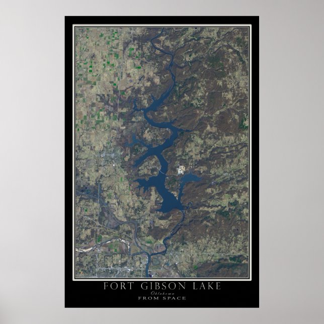 Fort Gibson Lake Oklahoma From Space Satellite Map Poster (Front)
