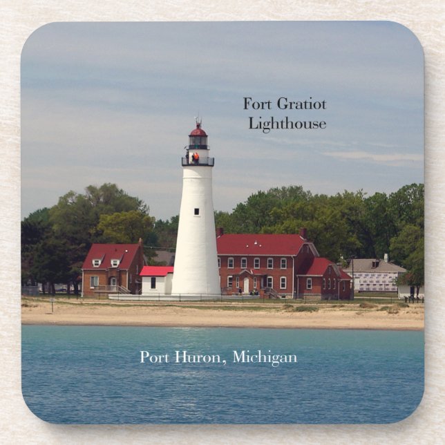 Fort Gratiot Lighthouse set of 6 plastic coasters (Front)