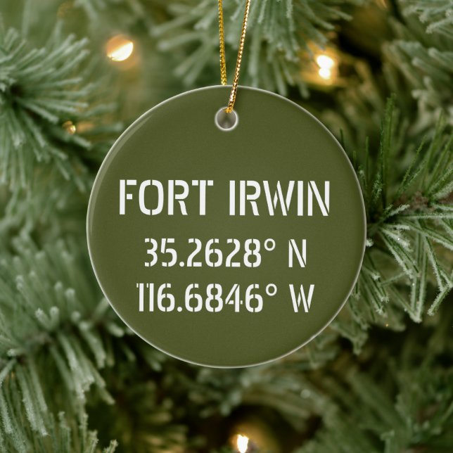 Fort Irwin Latitude Longitude Personalised Ceramic Ornament (Tree)