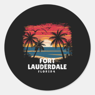 Fort Lauderdale Beach Florida Surfboarder Palm Tre Classic Round Sticker