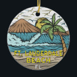 Fort Lauderdale Beach Florida Vintage Ceramic Ornament<br><div class="desc">Fort Lauderdale Beach hand drawn illustration with mountains and ocean waves in the background. Perfect for anyone who loves to visit Fort Lauderdale Beach.</div>