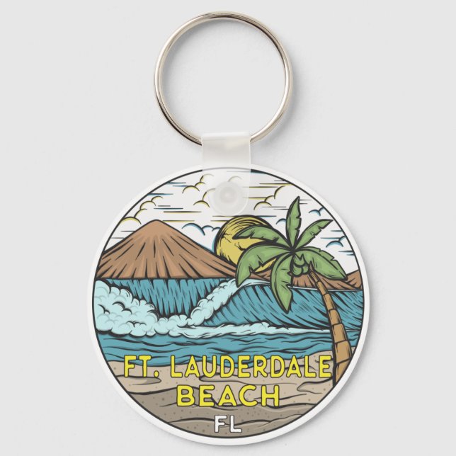 Fort Lauderdale Beach Florida Vintage  Key Ring (Front)