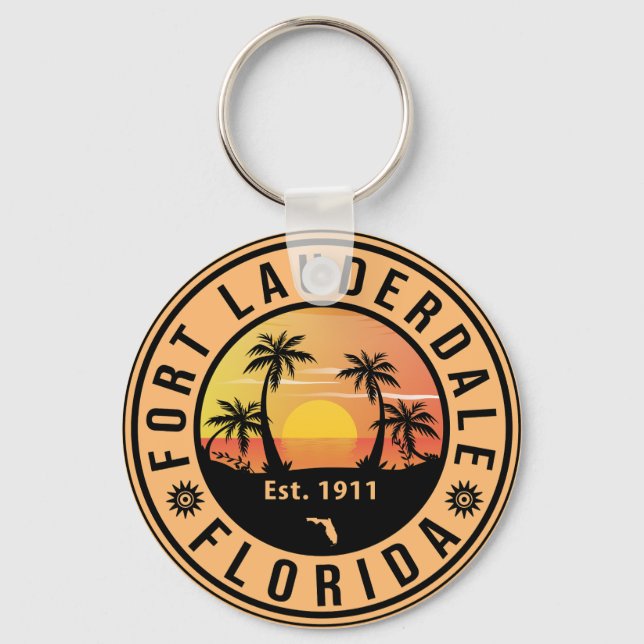 Fort Lauderdale Florida Beach Retro Sunset 60s Key Ring (Front)