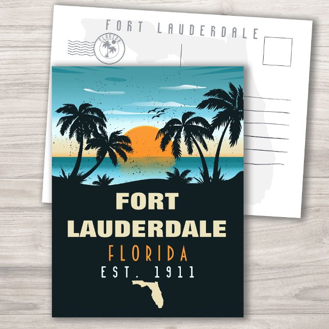 Fort Lauderdale Florida Beach Retro Sunset 60s Postcard (Creator Uploaded)
