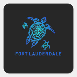 Fort Lauderdale Florida Sea Blue Tribal Turtle Square Sticker