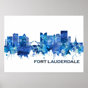 Fort Lauderdale Florida Skyline Blue Poster