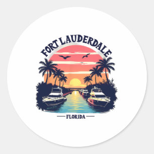 Fort Lauderdale Florida Sunset Boating Scene Classic Round Sticker