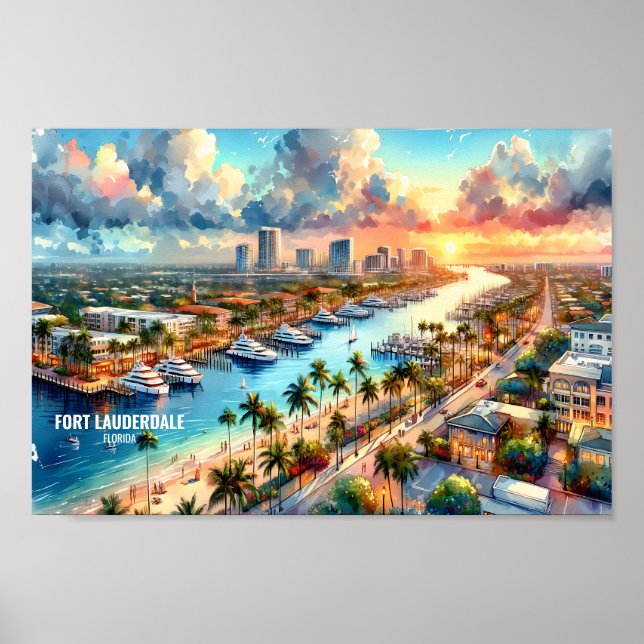 Fort Lauderdale Florida Travel Places watercolor Poster (Front)