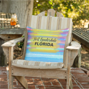 Fort Lauderdale Name Pink Blue Watercolor Sunset Cushion