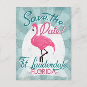 Fort Lauderdale Save The Date Pink Flamingo Announcement Postcard