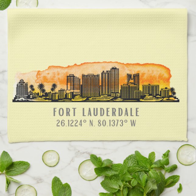 Fort Lauderdale Skyline & Coordinates   Tea Towel (Folded)