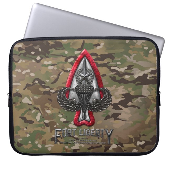 Fort Liberty Camo 15" Laptop Sleeve (Front)