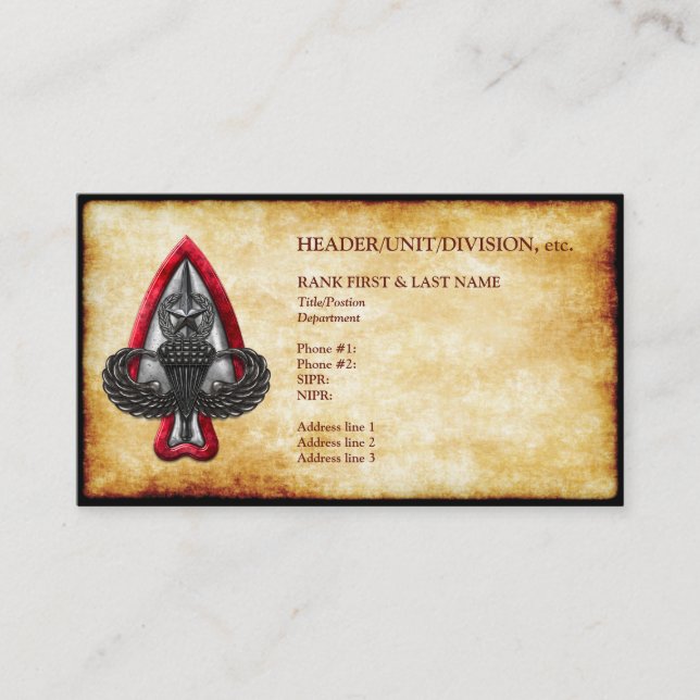 Fort Liberty Customisable Old Paper Business Card (Front)