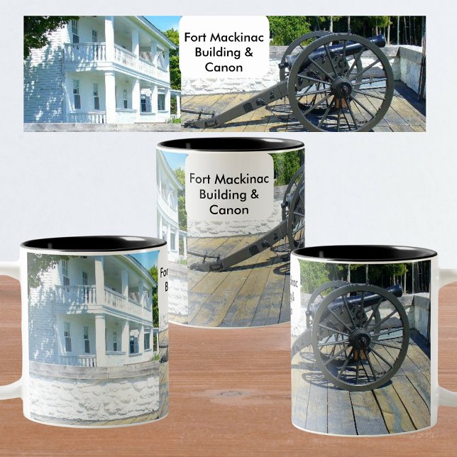 Fort Mackinac Building & Canon at Mackinac Island Two-Tone Coffee Mug (Fort Mackinac Building & Canon at Mackinac Island Two-Tone Coffee Mug)