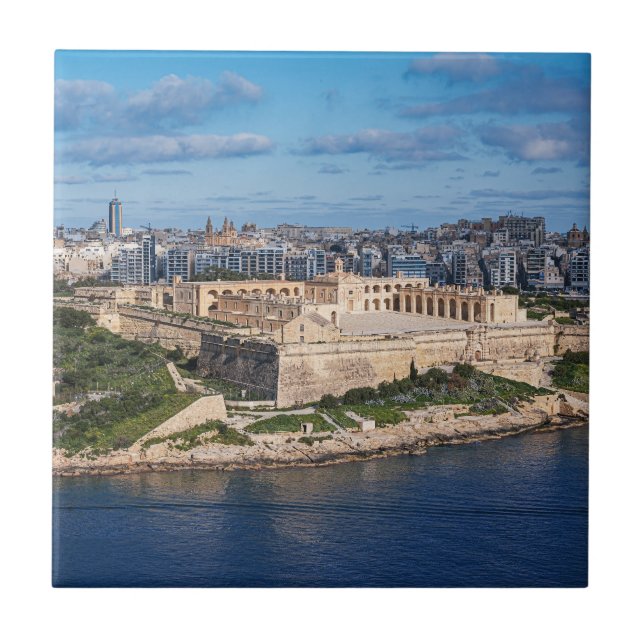Fort Manoel and Sliema from Valletta, Malta Ceramic Tile (Front)