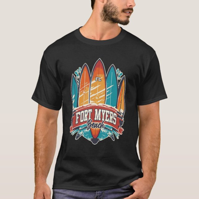 Fort Myers Beach FL Rebel Surf Edgy Surfboard Desi T-Shirt (Front)