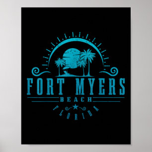 Fort Myers Beach Florida Fl Sunset Vintage Poster